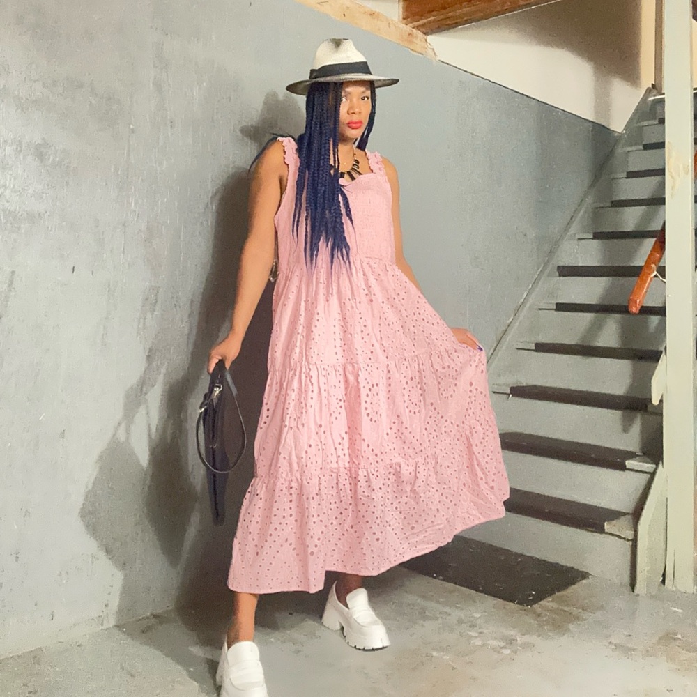 Pretty in pink eyelet long summer womens 2x dress